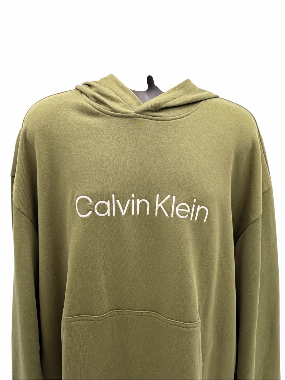 XL Calvin Klein Olive Green Pullover Hoodie with White Logo - Picture 5 of 7